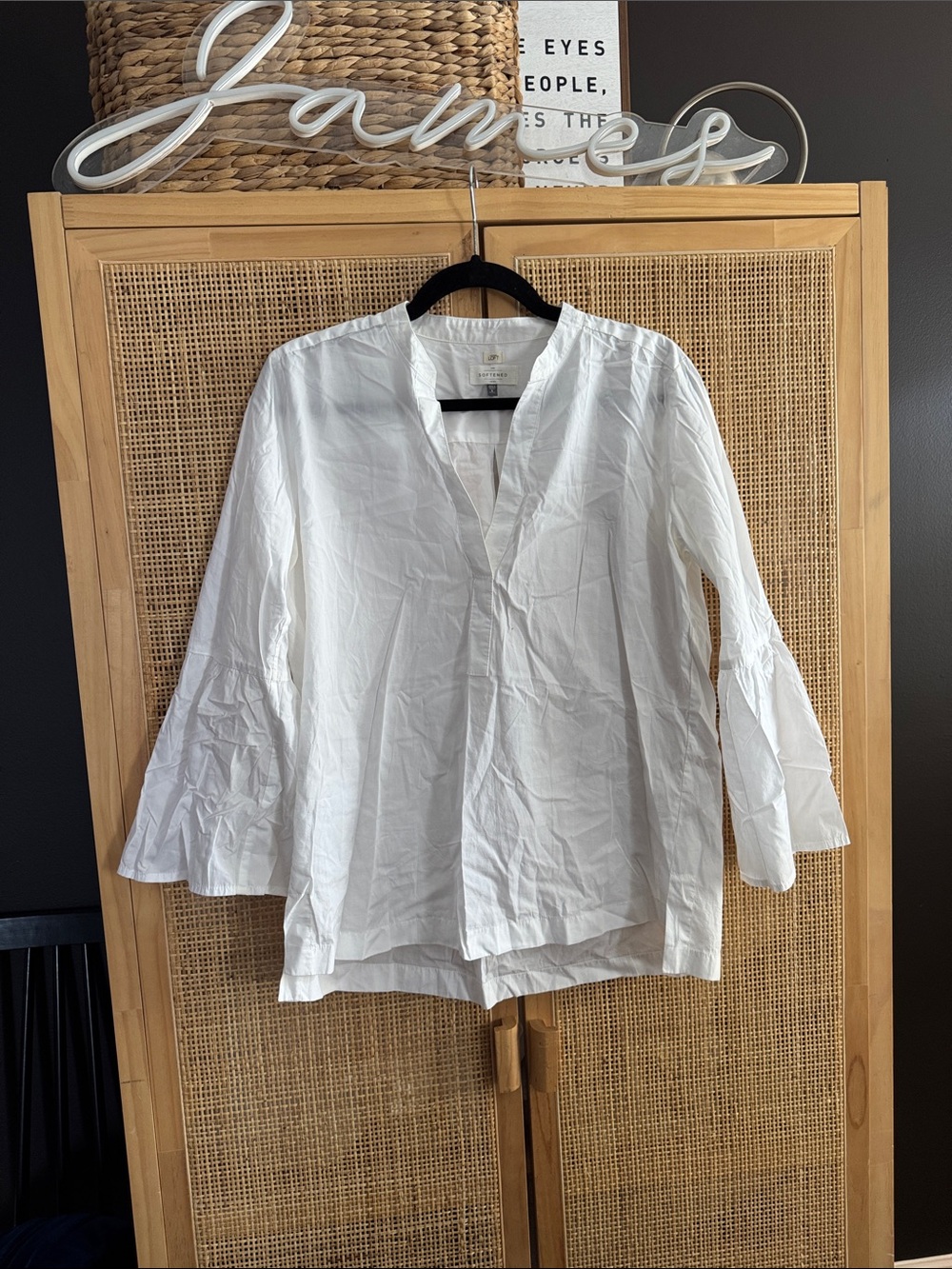 LOFT White V-Neck 3/4 Bell Sleeve Blouse